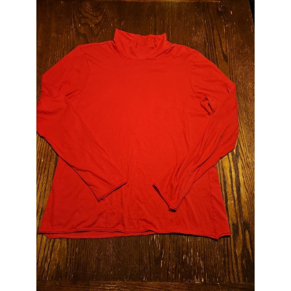 By Anthropologie Women's XL‎ Red Thin Mock Neck Cotton Long Sleeve Tee (A795)